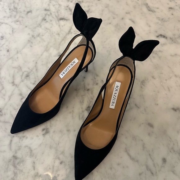 Aquazzura Bow Tie Deneuve 85 black suede pumps - Picture 2 of 7